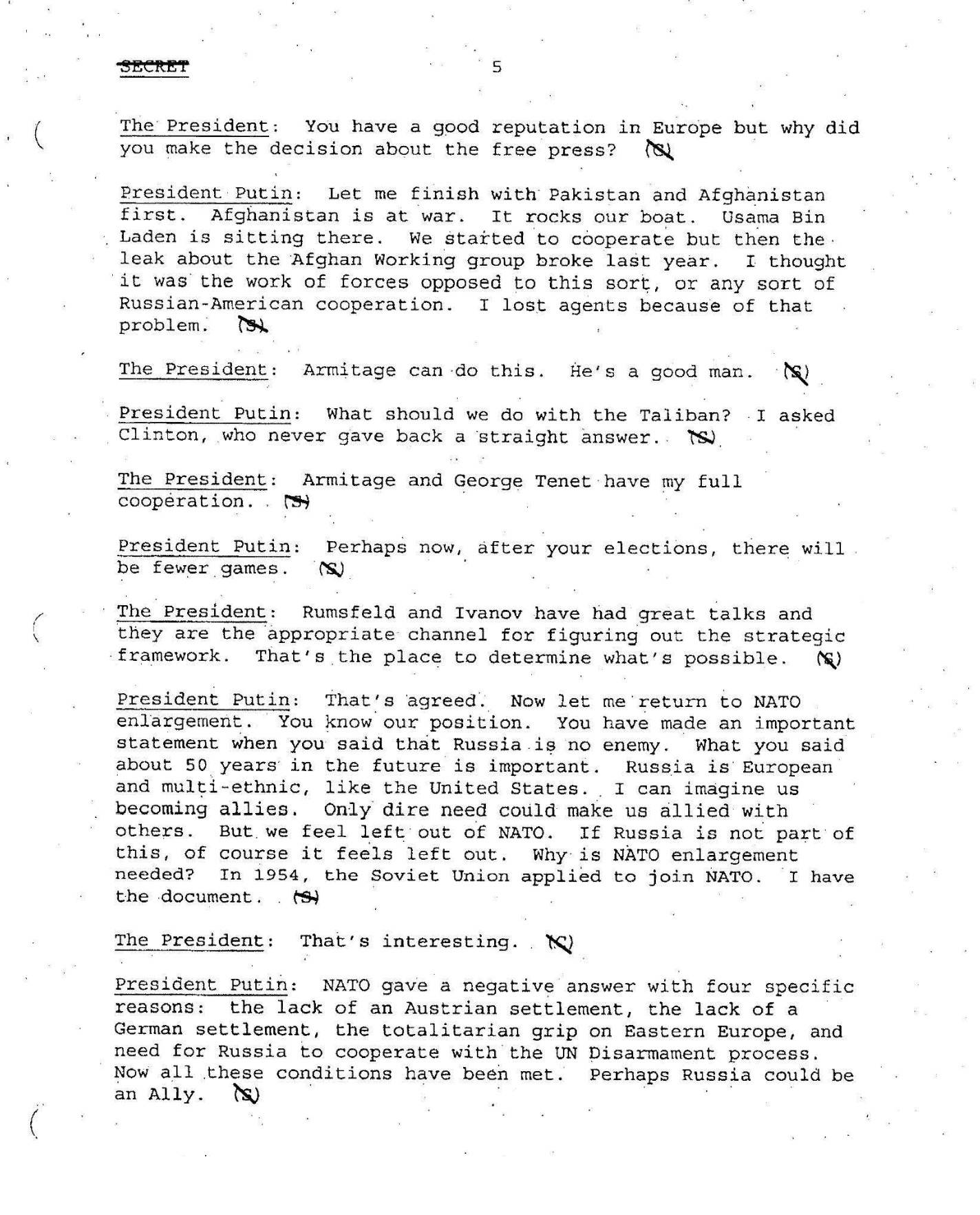 Разговор на Путин с Буш-младши, 2001 г. 